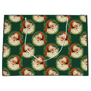 Vintage St. Nick Santa Claus Christmas Xmas Large Gift Bag