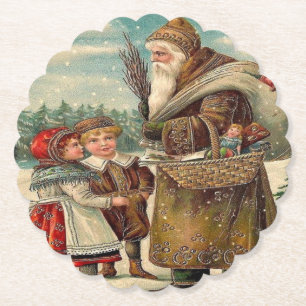 Vintage St.Nicolas Gift for Kids Christmas Paper Coaster
