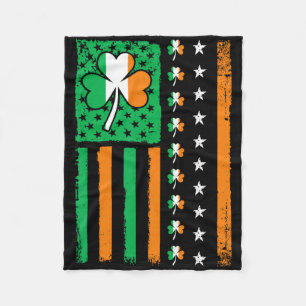 Vintage St Patricks Day American Usa Flag Shamrock Fleece Blanket
