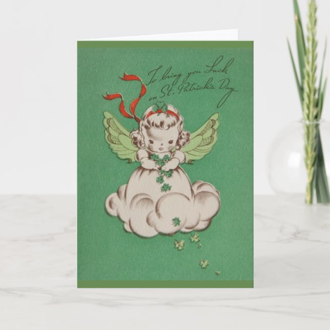 Vintage St. Patrick's Day Angel Luck Greeting Card (Front)