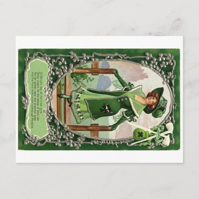 Vintage St. Patrick's Day Girl Postcard (Front)