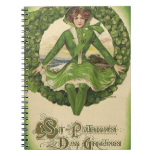 Vintage St. Patrick's Day Greetings, Clover Lassy Notebook