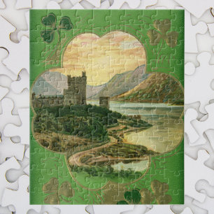 Vintage St. Patricks Day Greetings Shamrock Castle Jigsaw Puzzle