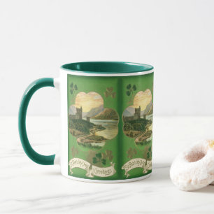 Vintage St. Patricks Day Greetings Shamrock Castle Mug