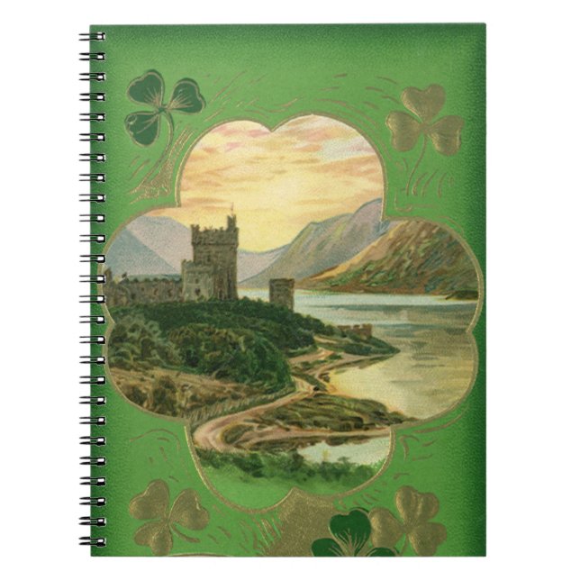 Vintage St. Patricks Day Greetings Shamrock Castle Notebook (Front)