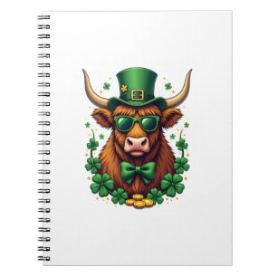 Vintage St. Patricks Day Highland Cow with Shamroc Notebook