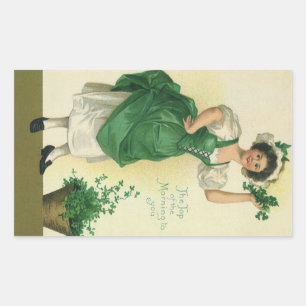 Vintage St. Patrick's Day Irish Lass with Clovers Rectangular Sticker