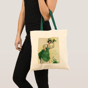 Vintage St. Patrick's Day Irish Lass with Clovers Tote Bag