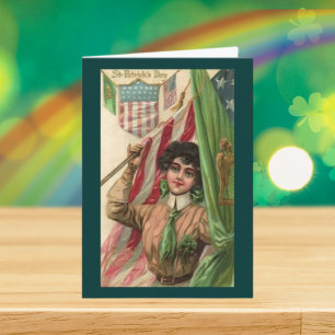 Vintage St. Patrick's Day Lady and Flag Card