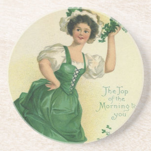 Vintage St. Patrick's Day Lass, Lucky Shamrocks Coaster