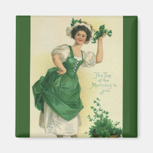 Vintage St. Patrick's Day Lass, Lucky Shamrocks Magnet