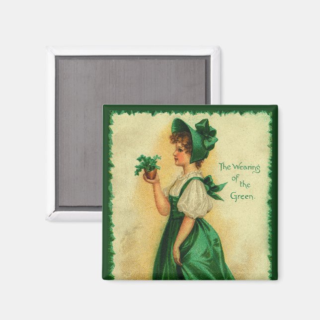 Vintage St. Patrick's Day Lass Wearing Green Magnet (Front/Back)