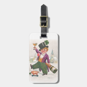 Vintage St Patricks Day Shamrock Champagne Luggage Tag