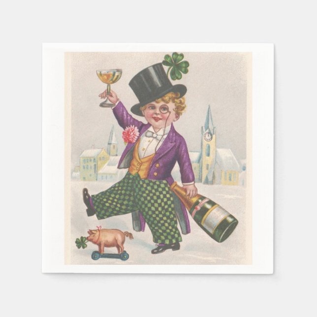 Vintage St Patricks Day Shamrock Champagne Napkin (Front)