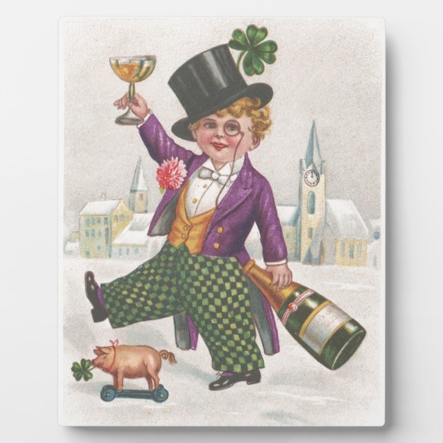 Vintage St Patricks Day Shamrock Champagne Plaque (Front)