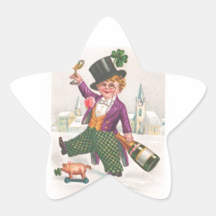 Vintage St Patricks Day Shamrock Champagne Star Sticker