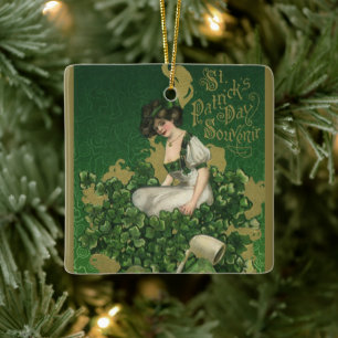 Vintage St. Patrick's Day Souvenir, Irish Lass Ceramic Ornament
