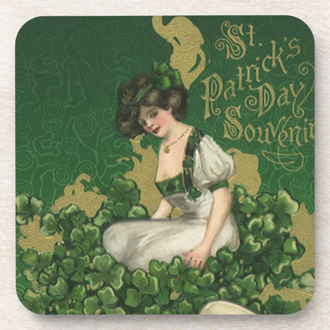 Vintage St. Patrick's Day Souvenir, Irish Lass Coaster (Front)