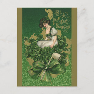Vintage St. Patrick's Day Souvenir, Irish Lass Postcard