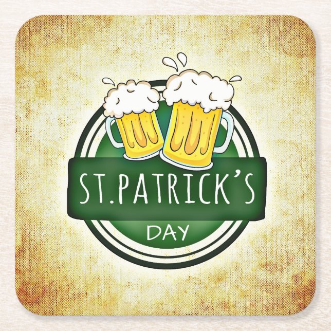 Vintage St Patrick's Day Square Paper Coaster (Front)