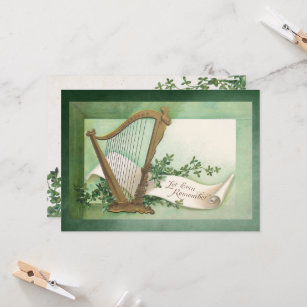 Vintage St. Patrick's Day with Harp and Clover Card