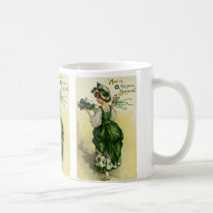 Vintage St. Patrick's Day, Woman Green Shamrocks Coffee Mug