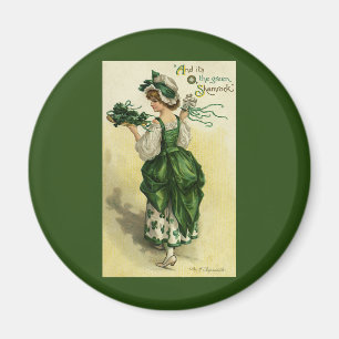 Vintage St. Patrick's Day, Woman Green Shamrocks Magnet