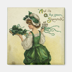 Vintage St. Patrick's Day, Woman Green Shamrocks Magnet
