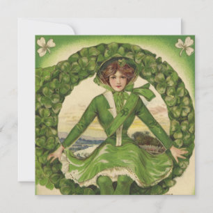 Vintage St. Patrick's Day, Wreath with Irish Lass Card