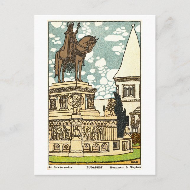 Vintage St. Stephen Monument in Budapest Postcard (Front)