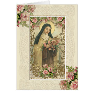 Vintage St. Therese Religious Pink Roses