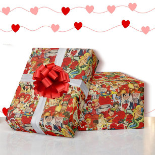 Vintage St. Valentine's Day Cards Red Hearts Wrapping Paper
