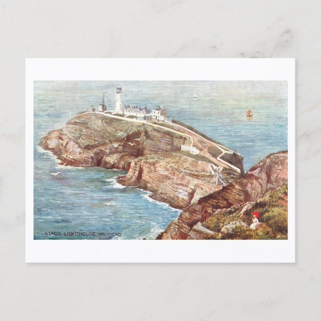Vintage Stack Lighthouse, Holyhead, Wales Postcard (Front)
