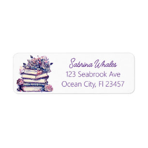 Vintage Stack of Books and Roses Return Address Label