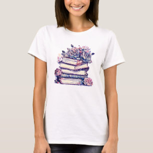 Vintage Stack of Books and Roses T-Shirt