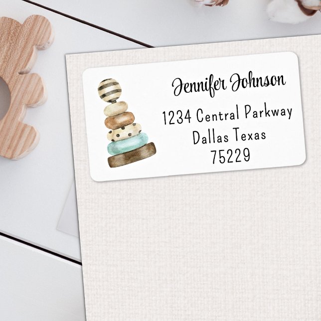 Vintage Stack Toy Boho Baby Shower Address Label (Creator Uploaded)