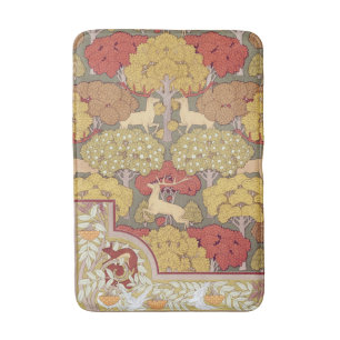 Vintage Stag Deer Forest Sage Green Pattern Bath Mat