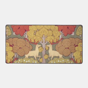 Vintage Stag Deer Forest Sage Green Pattern Desk Mat