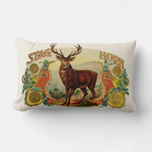 Vintage Stag Horn Lumbar Cushion (Front)