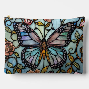 vintage stain glass blue butterfly art accessory pouch