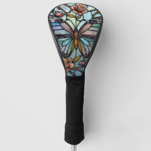 Vintage stain glass blue butterfly art golf head cover