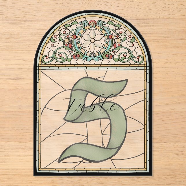Vintage Stained Glass Effect Acrylic Table Numbers (Front)