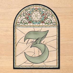 Vintage Stained Glass Effect Acrylic Table Numbers