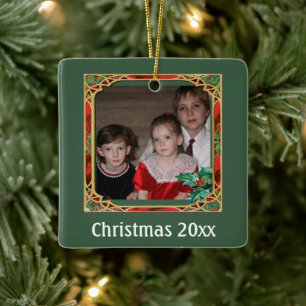 Vintage Stained Glass Photo Frame Red Green Throw Ceramic Ornament