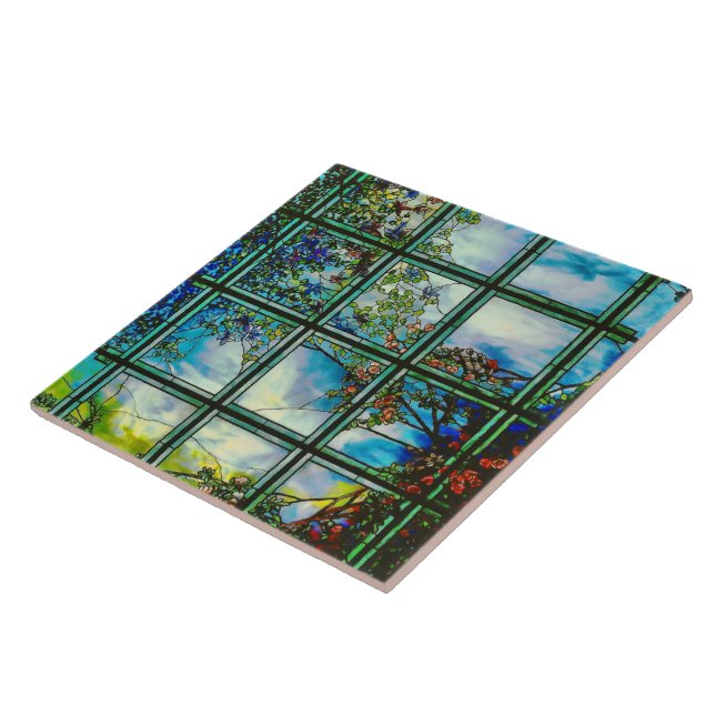 Vintage Stained Glass Window Scenic Landscape Tile (Side)