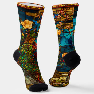 Vintage Stained Glass with Peacocks and Flowers Socks