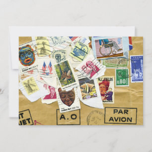 Vintage Stamp Collage Farewell Party Invitation