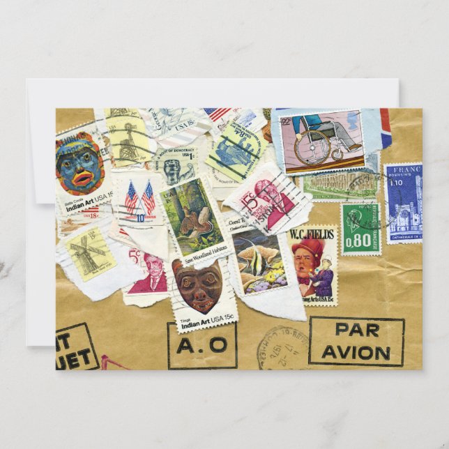 Vintage Stamp Collage Farewell Party Invitation (Front)