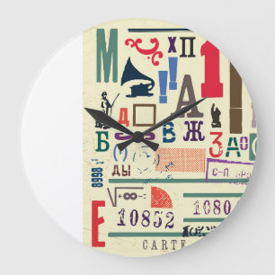 Vintage Stamp: Document Decor Large Clock