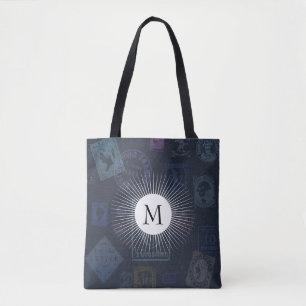 Vintage Stamp Tote with Initial Bag